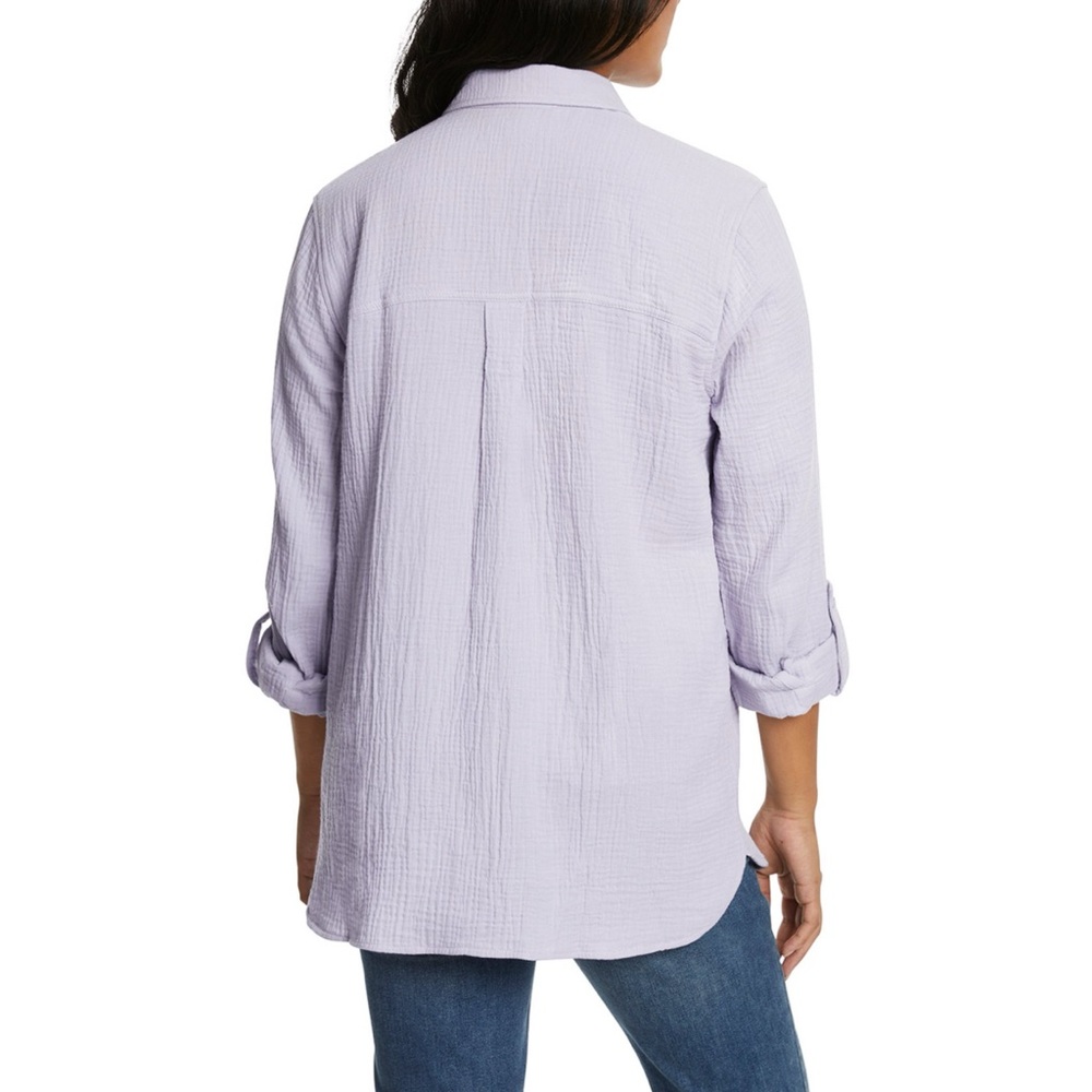 Nine West XXL Gauzy Cotton Button Up Lavender Purple Relaxed Shirt 3/4 Sleeve